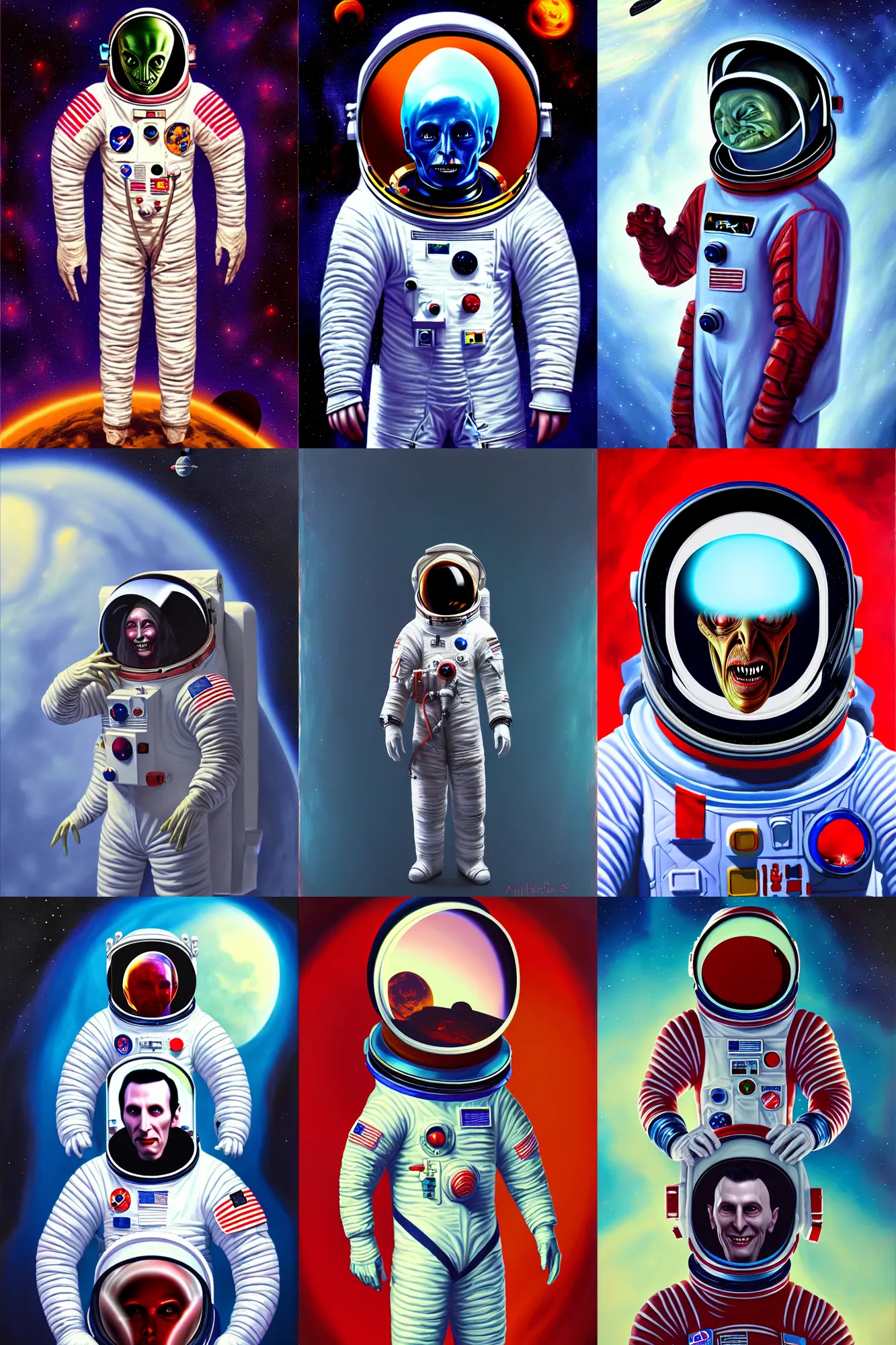 Prompt: alien space dracula astronaut, digital render painting, oil on canvas, 8 k