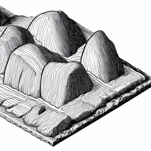 Image similar to isometric view of boulder, lineart