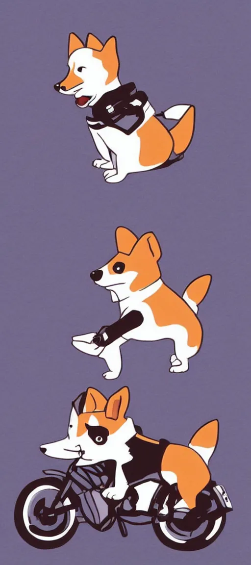 Prompt: A cute corgi riding a motorcycle in the style of Hiroshi Nagai