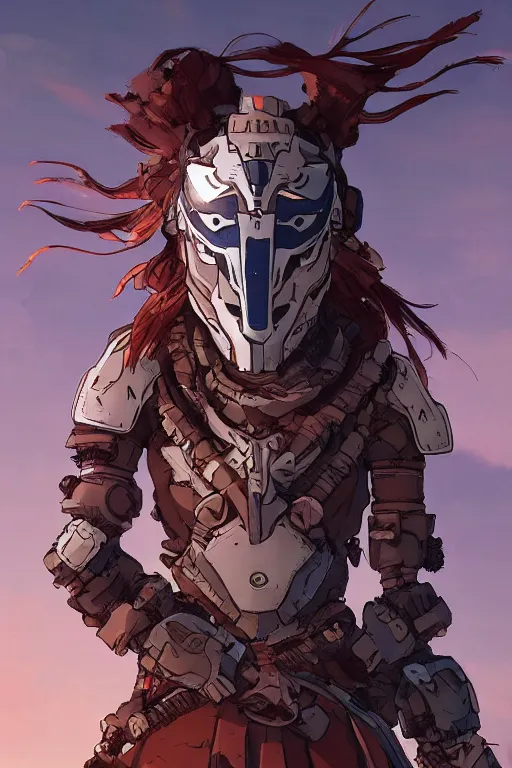 Image similar to combination suit armor aloy horizon forbidden west horizon zero dawn robot ninja mask helmet backpack tribal, art gta 5 comics, official fanart behance hd artstation by jesper ejsing, by rhads, makoto shinkai and lois van baarle, ilya kuvshinov, ossdraws radiating a glowing aura cgi rtx 2 0 2 2