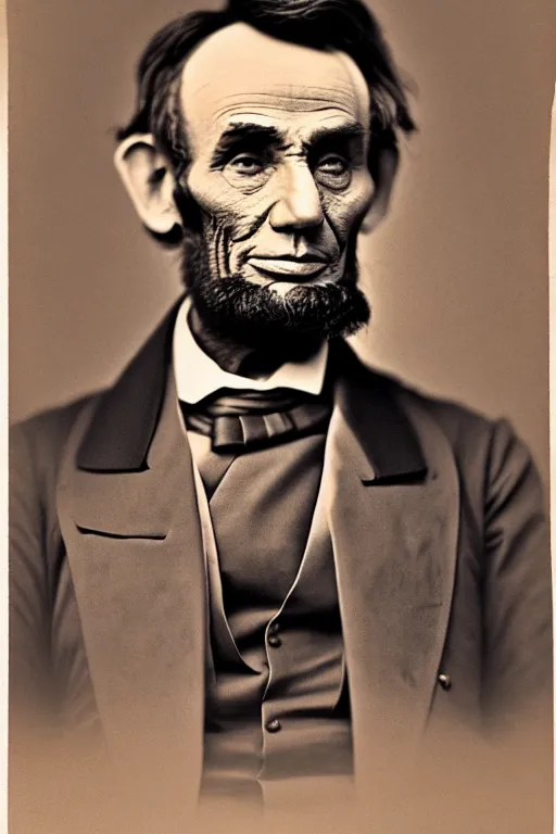 Prompt: abraham lincoln wearing a grey!!!!! confederate general uniform, portrait, full body, symmetrical features, silver iodide, 1 8 8 0 photograph, sepia tone, aged paper, sergio leone, master prime lenses, cinematic