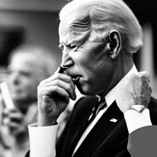 Prompt: a photo of joe biden smoking a cigarrette