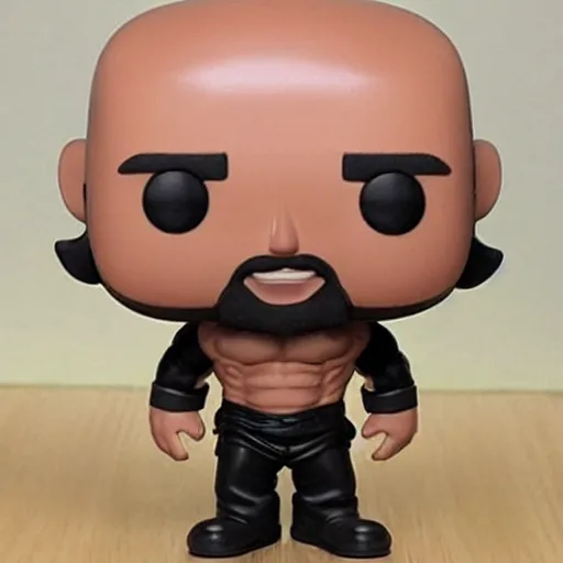 Image similar to TechnoViking male with no shirt, large muscles, bald head, extended goatee, necklace chibi Funko Pop