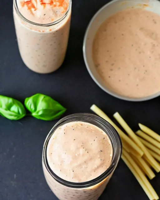 Image similar to a pasta sauce milkshake, cookbook photo