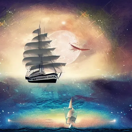 Image similar to fantasy world inside a ship sailing amongst the star