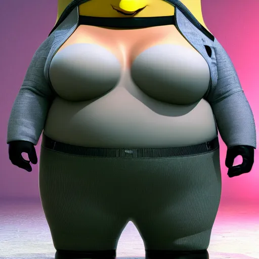 Image similar to big curvy woman kissing minion, super realistic, super detailed, high octane, photorealistic, rendering 8 k, 8 k octane, unreal engine,