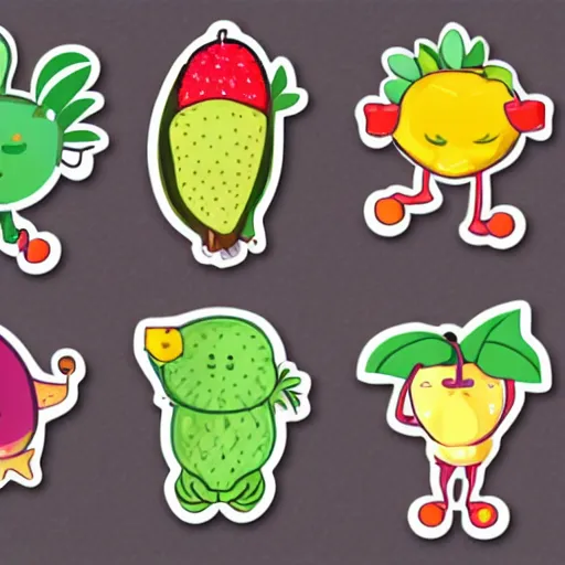 Prompt: cute sticker set of different fruits with legs
