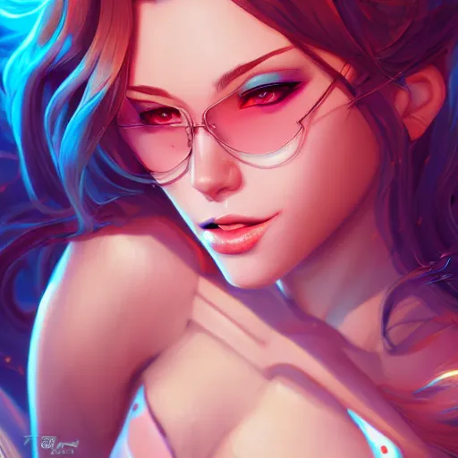 Image similar to a portrait of a beautiful bikini model, art by lois van baarle and loish and ross tran and rossdraws and sam yang and samdoesarts and artgerm, digital art, highly detailed, intricate, sharp focus, Trending on Artstation HQ, deviantart, unreal engine 5, 4K UHD image