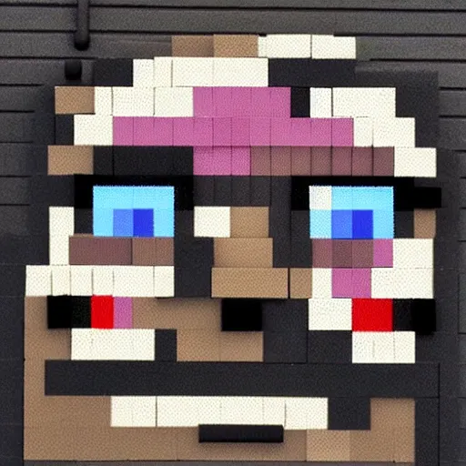 Prompt: a man's face made of pixel blocks blown into the wind