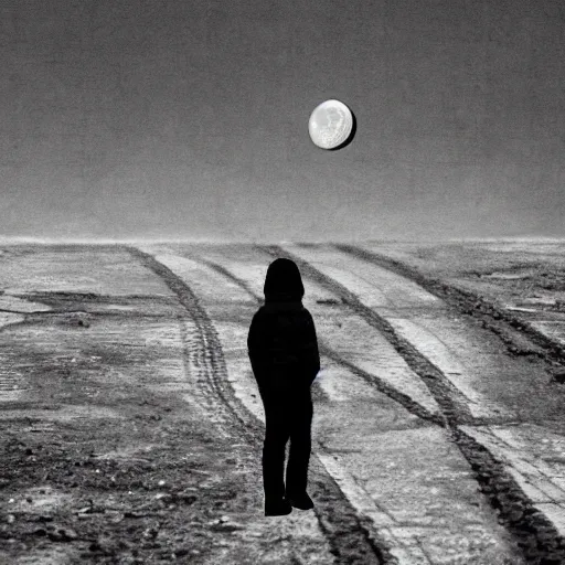 Image similar to moonwalker streetphoto, city street on the moon, a detailed image of a future norilsk, moon landscape