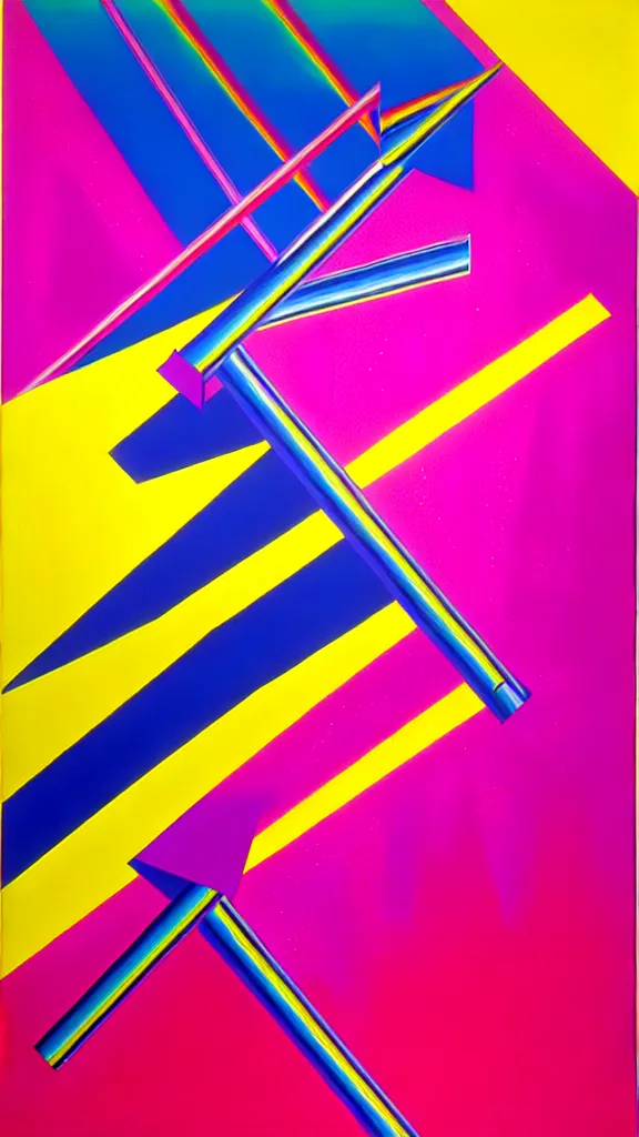 Image similar to an airbrush painting by James Rosenquist behance geometric abstract art vorticism neon and chrome 80s style