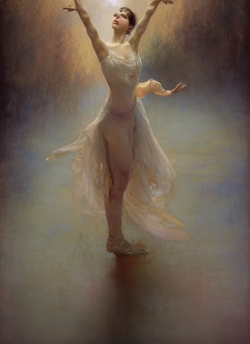 Image similar to a beautifull intricate chalk painting of a dancing ballerina, reflexions, verry high details by william turner art, greg rutkowski and alphonse mucha, trending on artstation, very very detailed, masterpiece, muted colors