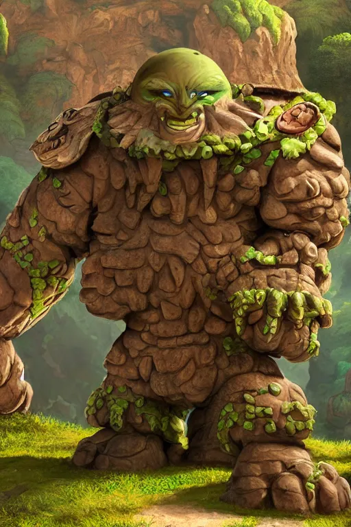 Image similar to zelda fantasy art giant golem troll wood rock greeble gemstone, global illumination ray tracing hdr fanart arstation by sung choi and eric pfeiffer and gabriel garza and casper konefal