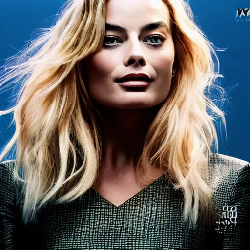 Image similar to Margot Robbie portrait futuristic background