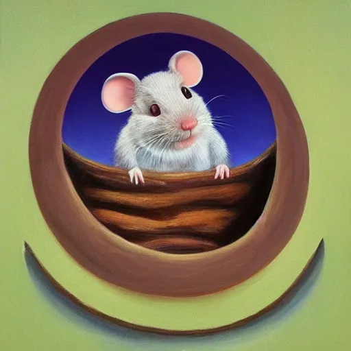 Image similar to a beautiful painting of little fat mouse watch tv, living in a hole