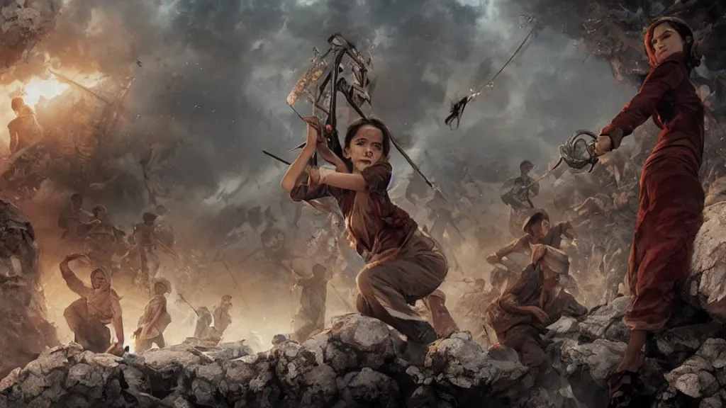 Image similar to A shot from a Films about the Indonesian National Revolution starring emma watson by nuri iyem, james gurney, james jean, greg rutkowski, anato finnstark