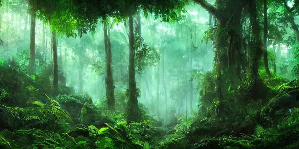 A beautiful elven forest with a river and babbling