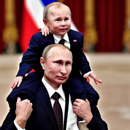 Prompt: Putin giving baby trump a piggyback ride