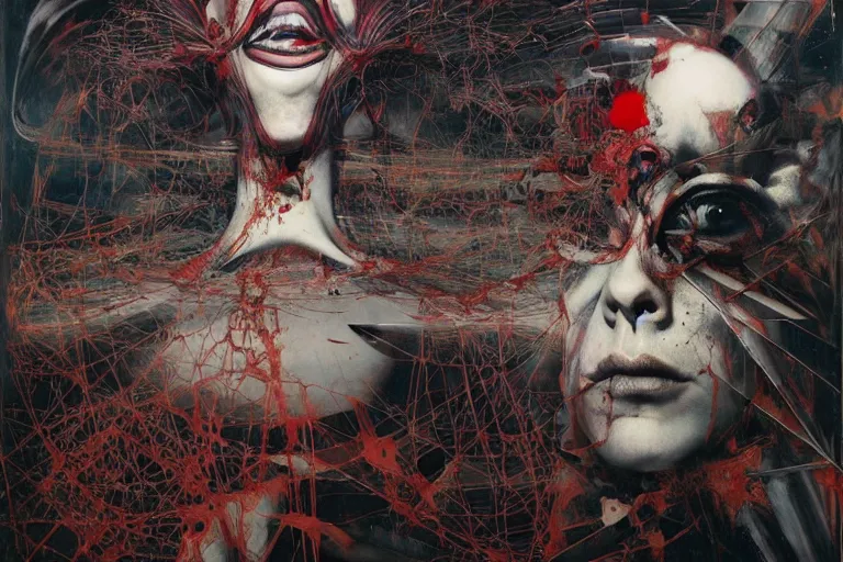 Image similar to The physical impossibility of death, in a brutalist architecture space ship, gothic, rich deep colours, creepy, diabolical, dark, mystical, intrincate, maximalism, painted by Francis bacon, Adrian ghenie, James jean and Petra cortright part by Gerhard Richter, part by Takato Yamamoto. 8k masterpiece