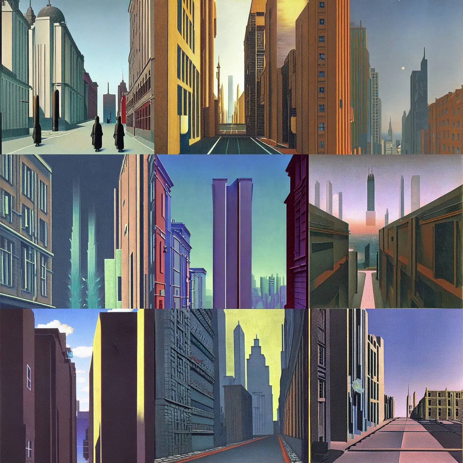 Prompt: a cyberpunk backstreets of a futuristic city by rene magritte