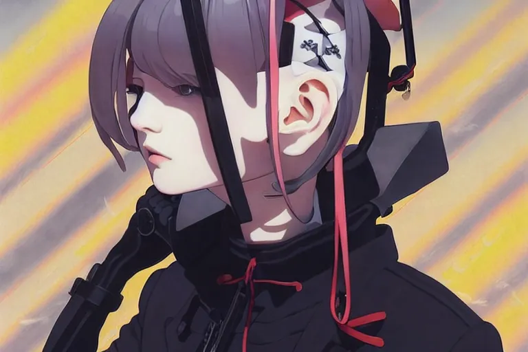 Image similar to last exile, ilya kuvshinov illustration colorful anime portrait of reol along concrete wall, murata range, fine detail, perfect anime face, dramatic lighting, dynamic composition, moody, vivid, fine stippled lighting, grain, art deco, cel shading, rich texture, takashi murakami, yoshinari yoh, alphonse mucha