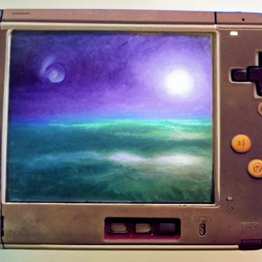 Image similar to nintendo ds in the abyss style of turner painting