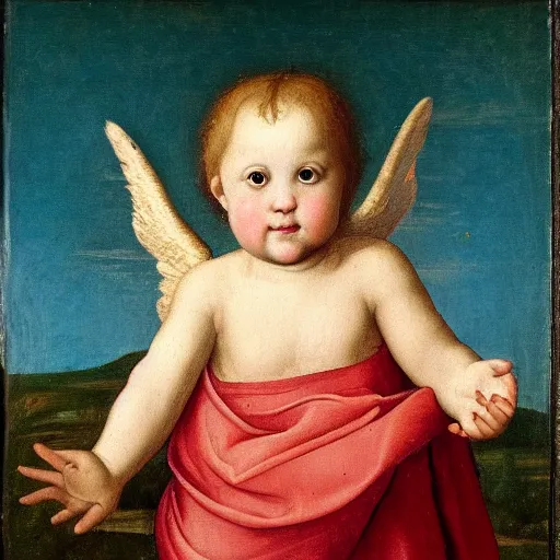 Image similar to Renaissance painting portrait of a cherub
