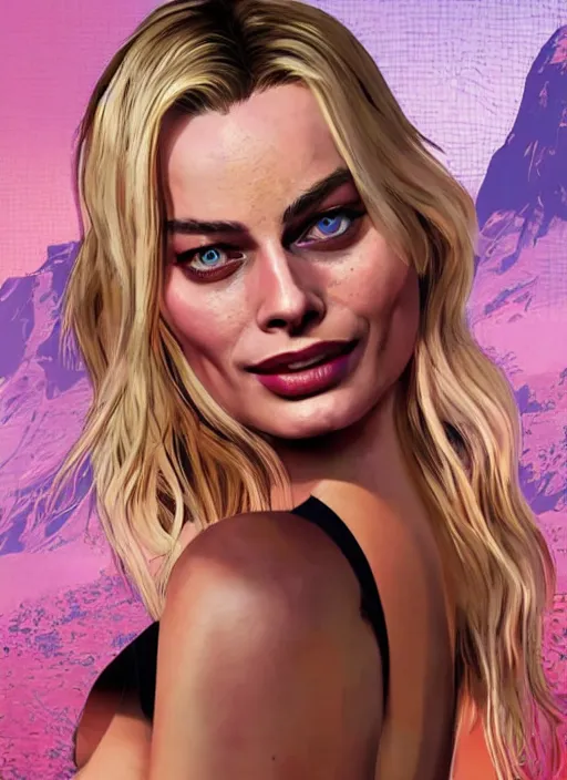 Prompt: margot robbie on gta v game poster, highly detailed