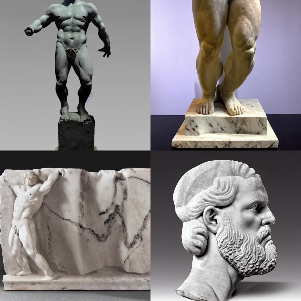 Prompt: ancient Greek marble sculpture of Thanos