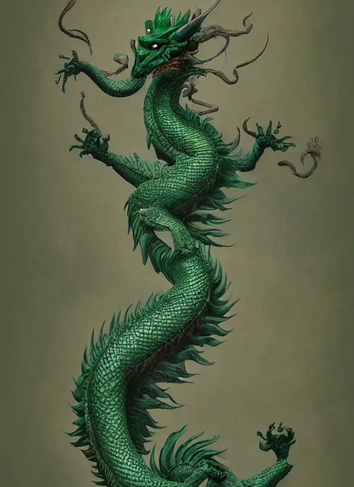 Image similar to a beautiful full - body green chinese dragon, wisdom, magical render in maya by peter mohrbacher and kentaro miura, artstation, 8 k ivan laliashvili, james gurney poster style