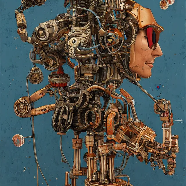 Prompt: robot artist painting a self - portrait on a canvas. intricate, highly detailed, digital matte painting, in the style of alexandros pyromallis, and in the style of sachin teng, and in the style of hans thoma, and in the style of siegfried reinhardt. irony, recursion, inspiration.