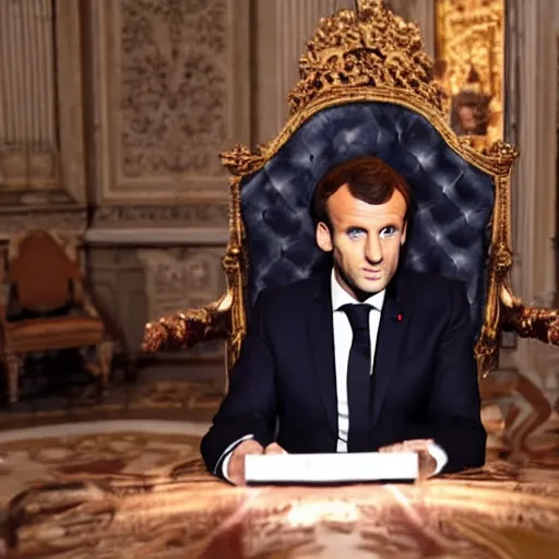 Prompt: Still of Emmanuel Macron as Joffrey Baratheon, contemptuous, cinematic lights, game of thrones
