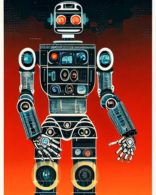 Image similar to robot, character portrait, portrait, close up, concept art, intricate details, highly detailed, vintage sci - fi poster, retro future, in the style of katsuhiro otomo