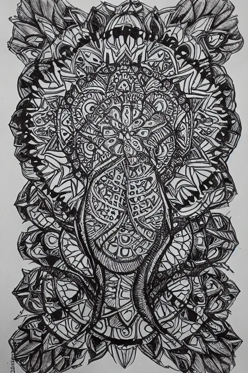 Image similar to symmetric lizard mandala ink drawing