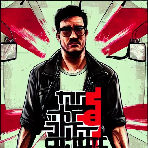 Image similar to Markiplier in a GTA 5 cover art style, highly detailed, trending on art station