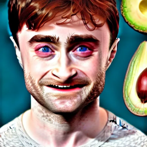 Image similar to daniel radcliffe's face is the seed of an avocado, detailed, hyperrealist, surrealist, 8 k
