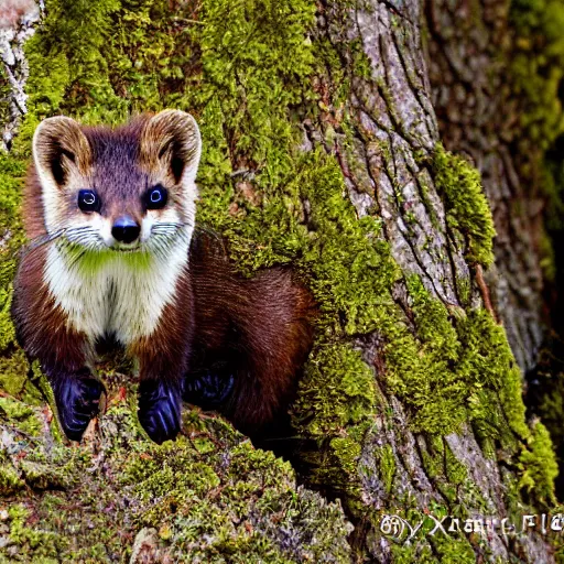 Prompt: Pine marten, XF IQ4, 150MP, 50mm, f/1.4, ISO 200, 1/160s, natural light, Adobe Photoshop, Adobe Lightroom, DxO Photolab, Corel PaintShop Pro, rule of thirds, symmetrical balance, depth layering, polarizing filter, Sense of Depth, AI enhanced