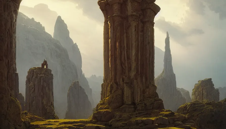 Prompt: iram of the pillars, by caspar david friedrich by james gilleard and justin gerard, artstation, smooth, sharp focus, by jean baptiste, octane render