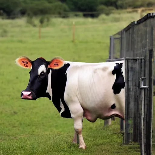 Image similar to cow running from a cage to a countryside