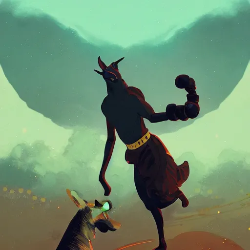 Image similar to anubis as a boxer by victo ngai and andreas rocha and greg rutkowski trending on artstation unreal engine 8 k hd wallpaperjpeg artifact blur