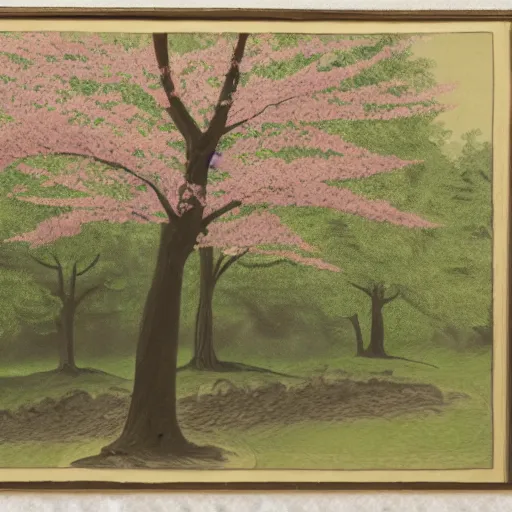 Prompt: matte painting of cherry blossoms in the trees entwining with venomous snakes