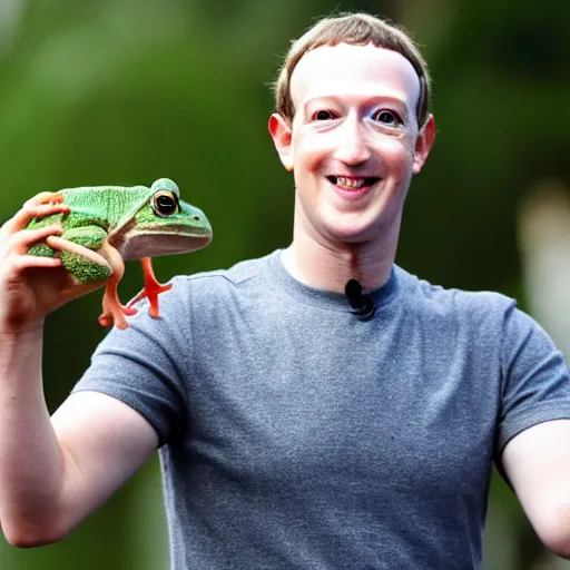 Image similar to mark zuckerberg holding a live frog in his hand