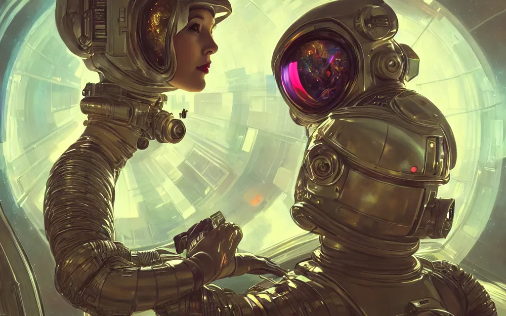 Image similar to portrait armored astronaut girl, fighting with alien at inside spaceship, ssci-fi, neon light and fantasy, intricate and very very beautiful and elegant, highly detailed, digital painting, artstation, concept art, smooth and sharp focus, illustration, art by tian zi and WLOP and alphonse mucha