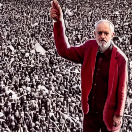 Image similar to Jeremy Corbyn as the King of Jam, epic, photorealistic, vast, incredible detail, sharp, movie still,