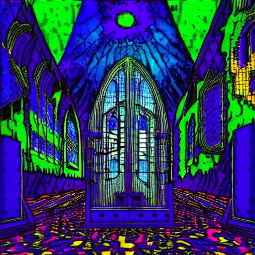 Image similar to Crazy cathedral, weirdcore, dreamcore, old crt overlay, old computer graphics, colourful