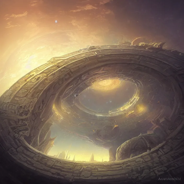 Prompt: Giant Floating Circular Ancient Sacred Sublime Cosmic Structure by Andreas Rocha