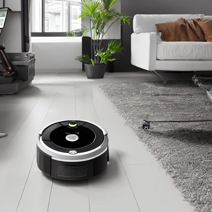 Image similar to A Roomba with 4 dynamic legs, 3D product advertising, 3D professional advertising, studio quality
