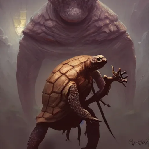 Prompt: anthropomorphic turtle hero, greg rutkowski