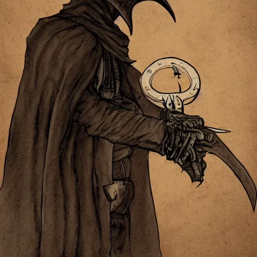 Image similar to a portrait of a plague doctor gunslinger, dark fantasy, horror, western, hell, ultrafine detailed digital pencil art by frank frazetta and vito acconci and and takeshi obata and mike mignola, death note style, colored, symetric body, cgsociety, sharp focus, detailed face