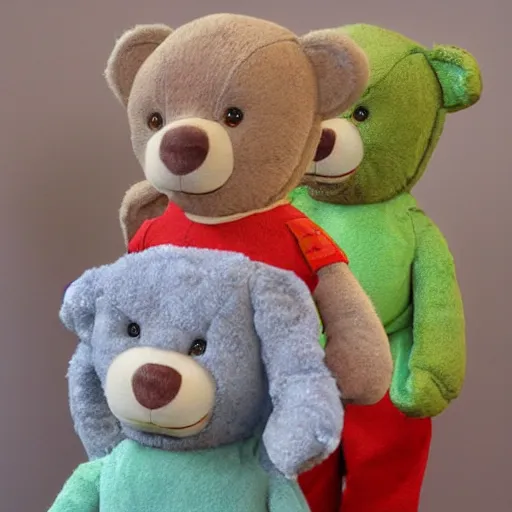 Image similar to teddy bears picnic in the style of carol lawson as plush toys in a grab machine,